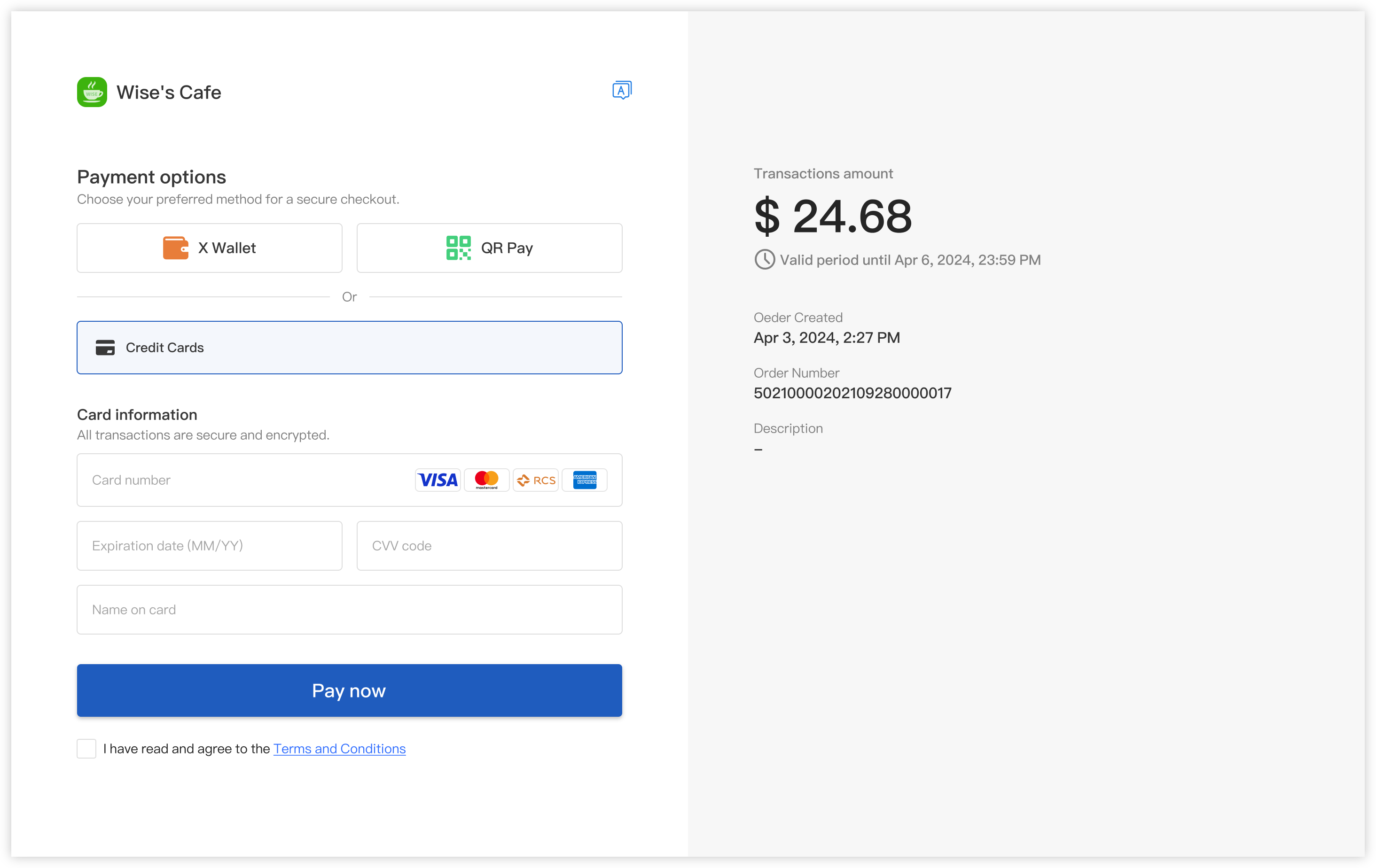 The CodePay Checkout page displays the bank card payment credit card payment credit