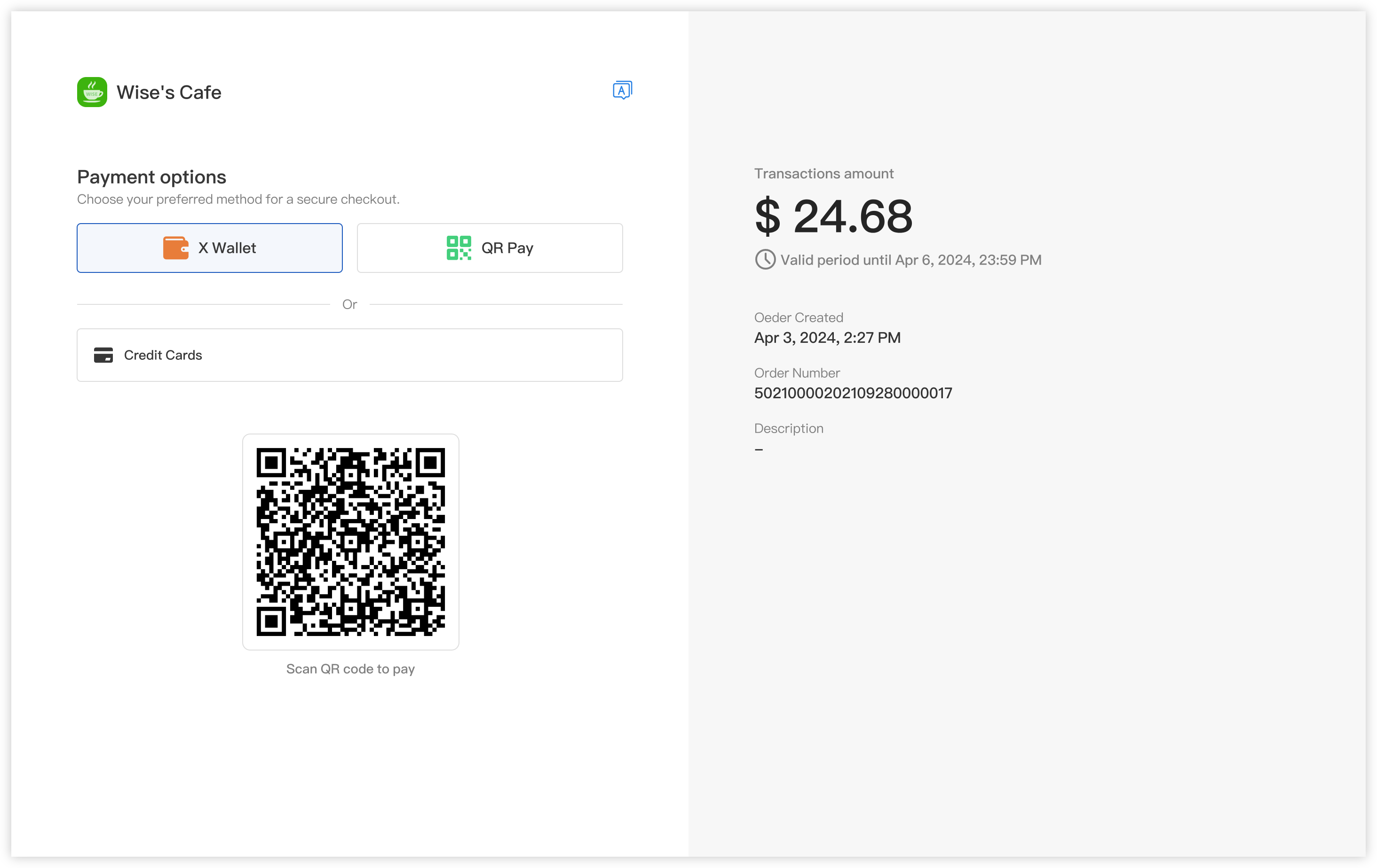 The CodePay Checkout page displays QR code payment for QR code scanning