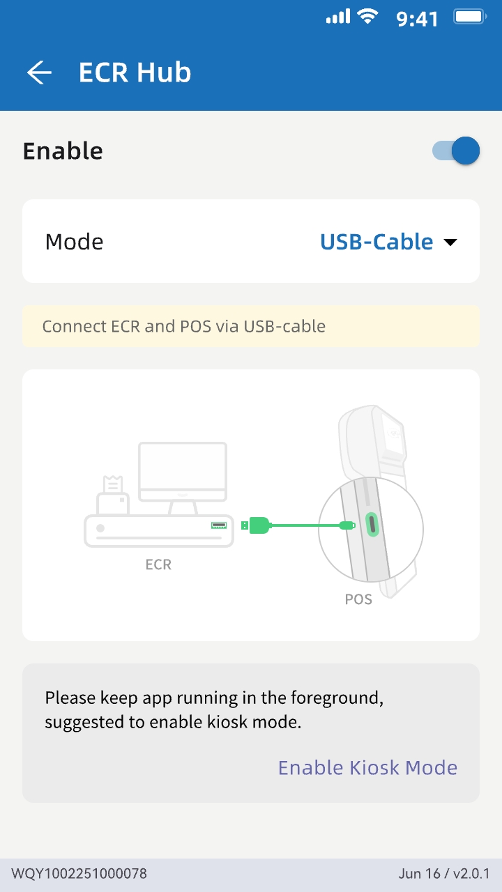 CodePay register USB mode integration setting steps, step 2